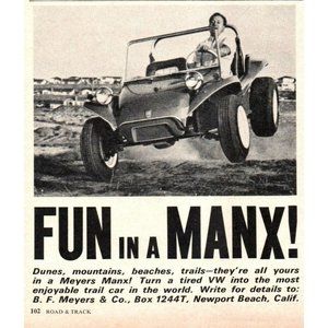 1966 Meyers Manx Dune Buggy Go Kart Vintage Print Ad Wall Art Photo